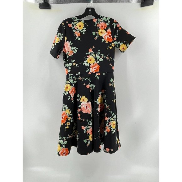 BomBom Women's Short Sleeve Black Floral Stretch A Line Dress Size Small - Picture 4 of 12